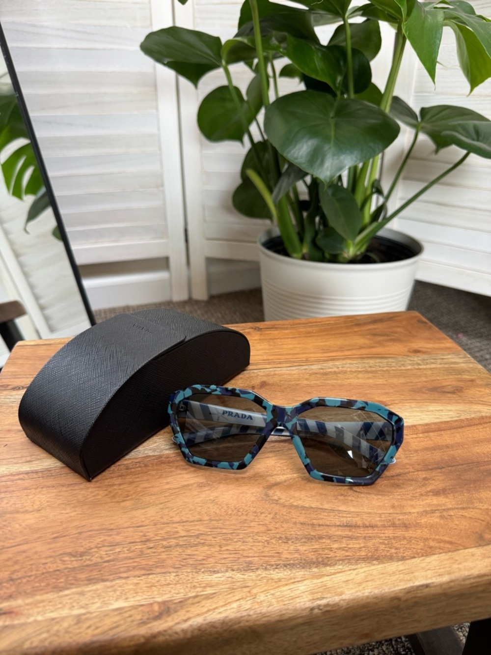 Prada Blue Mosaic Geometric Square Sunglasses